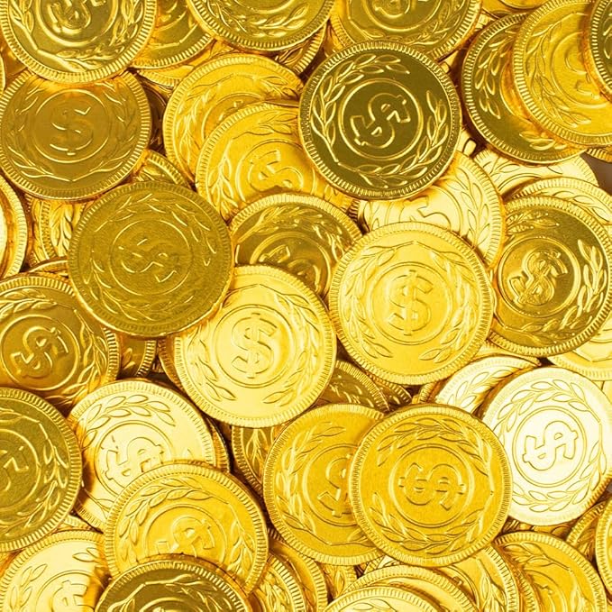 6.75lbs Gold Candy Buffet Set With Chocolate Coins Swirly Pops Wrapped Miniatures Foiled Chocolate Balls And Buttermints For Parties (Feeds 24-36 People) - Candy Only