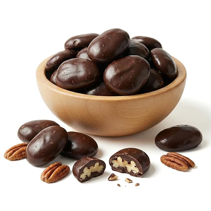 NY Spice Shop Dark Chocolate Pecans - 1 Pound Gourmet Chocolate Nuts - Winter Holiday Candies for Parties Dessert Tables Gift Baskets Seasonal Snacking and Winter Festive Treats