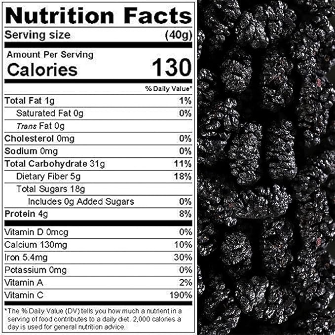 Mulberries FRESH Dried Black - No sugar added Delicious Quality Vegan User Friendly Snack Healthy Ingredient Luscious Packed in a resealable 5 lbs. (80 oz.) pouch bag by Presto Sales LLC