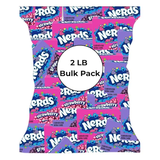 CandyKrave Nerds Mini Candy Bulk Strawberry and Grape Flavors - 2 lbs Pack Hard Candy Stocking Stuffers Nerds Candy Mini Boxes – Delicious Individually Wrapped Candy for Kids