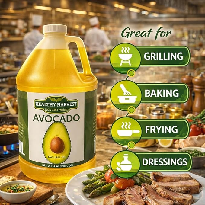 Healthy Harvest Non-GMO Avocado Oil - Great for Sauces And Cooking Frying and More - Nutritious And Rich With Antioxidants (1 gallon)