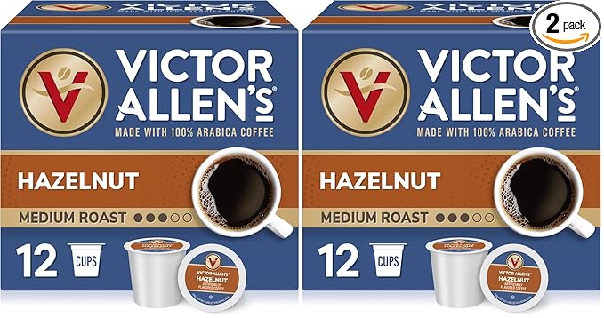 Victor Allen's Coffee Hazelnut Flavored Medium Roast 2 Pack - 12 Count Single Serve Coffee Pods for Keurig K-Cup Brewers