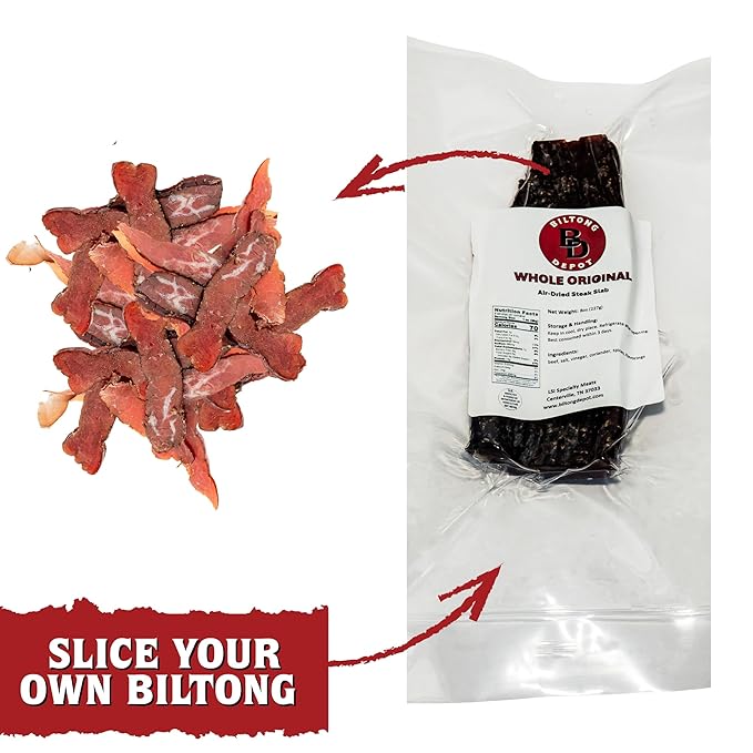 Biltong Depot Stainless Steel Biltong Cutter + Original Biltong Slab (8oz) | Gift Pack | Air-Dried Beef Jerky Snack | High Protein | Keto &amp Paleo Friendly | Zero Sugar | Gluten Free | No Artificia