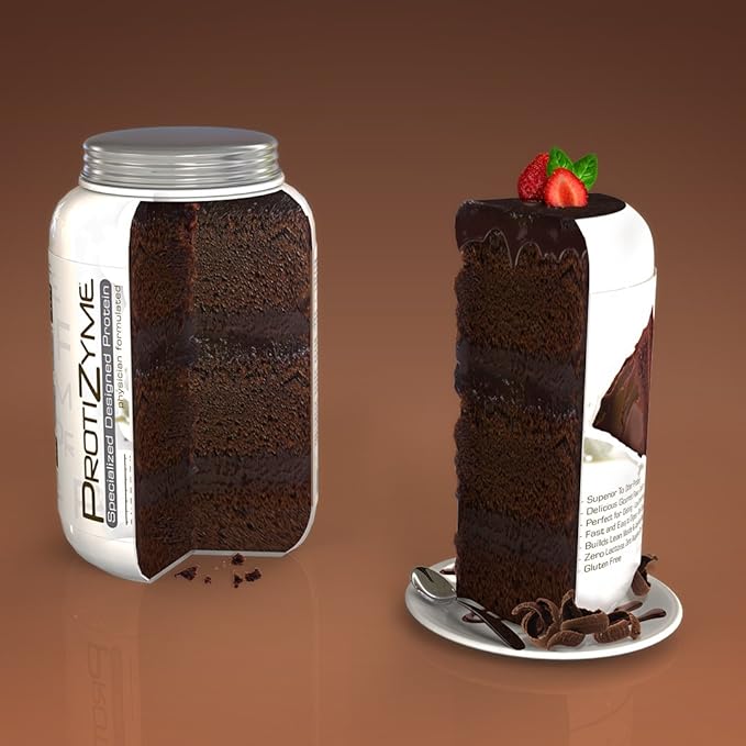 Metabolic Nutrition | Protizyme | 100% Whey Protein Powder | High Protein Low Carb Low Fat with Digestive Enzymes 24 Essential Vitamins and Minerals | Chocolate Cake 2 Pound