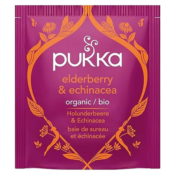 Pukka Elderberry &amp Echinacea Organic Herbal Tea Perfect for Wellness Support Caffeine Free 80 Total Tea Bags (20ct - Pack of 4)