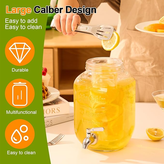 1 Gallon Beverage Dispenser Glass Drink Dispensers for Parties Fruit Infuser and Stainless Steel Spigot 100% Leakproof Beverage Dispenser for Lemonade Sun Tea