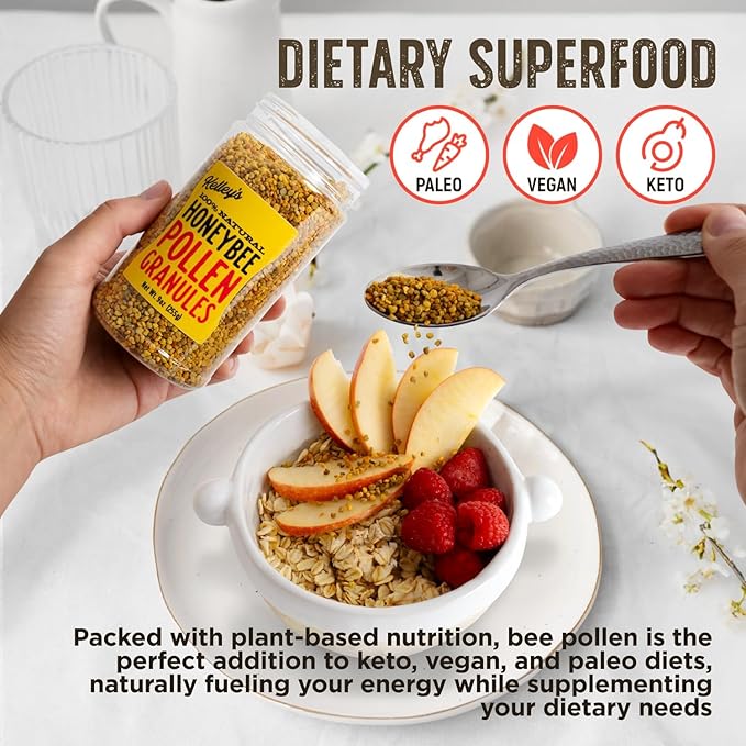 Kelley's Bee Pollen &amp Organic Honey (9 &amp 24 Oz Value Pack of 2) – 100% Raw Bee Pollen Granules GO Texan Certified – USDA Organic Raw &amp Unfiltered Honey