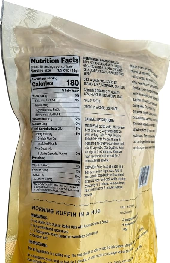 Trader Joe's Organic Rolled Oats with Ancient Grains and Seeds Gluten Free (24 oz)