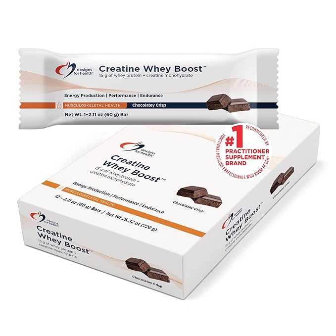 Designs for Health Creatine Whey Boost Bars (12 Bars) | 15 g Whey Protein + Creatine Monohydrate for Energy &amp Strength – Sweetened with Allulose – Gluten-Free Vegetarian Non-GMO &lt1 g Sugar
