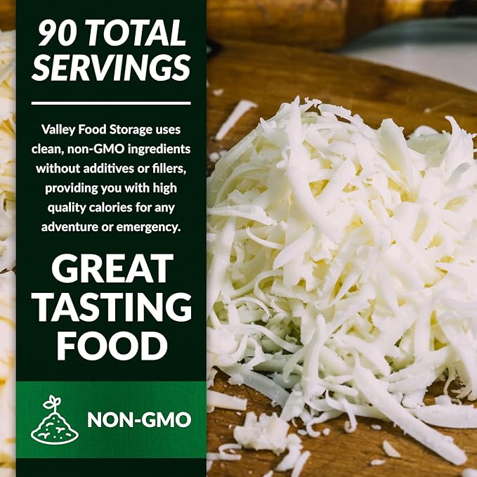 Freeze Dried Shredded Mozzarella Cheese 10-Bag Bucket 95 Oz | Premium Emergency Food Supply 25 Year Shelf Life | Non-GMO Prepper Supplies Survival Food Off Grid Living Supplies | Valley Food Storage