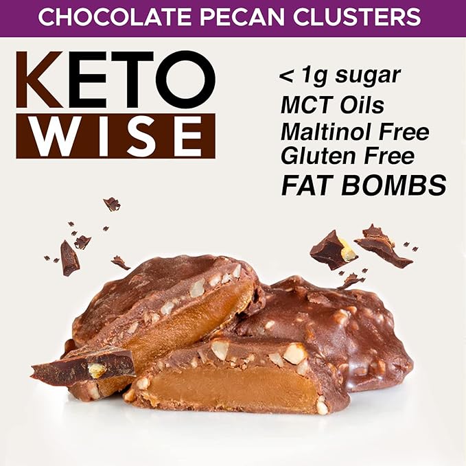 Keto Wise Fat Bombs - Chocolate Pecan Clusters - 16 packs 32g each