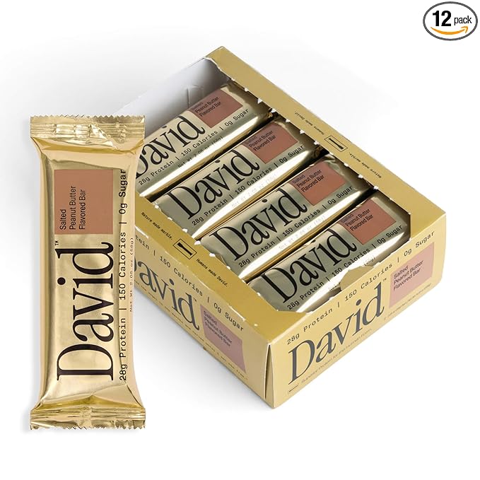David High Protein Bars - 0g of Sugar Low Carb Gluten Free - 28g of Protein 150 Calories - On-The-Go Snack - Salted Peanut Butter Flavor Pack of 12