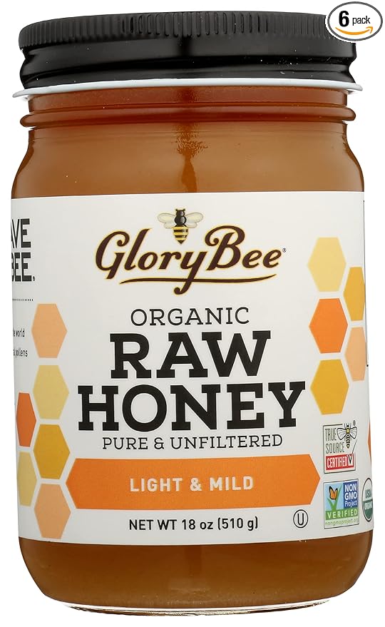 Glorybee Organic Pure Unfiltered Light &amp Mild Raw Honey Non GMO 18 Ounces (Pack Of 6)