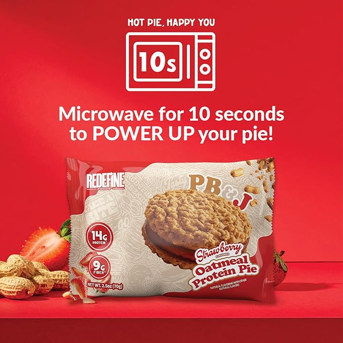 Redefine Foods Oatmeal Protein Pie Peanut Butter &amp Jelly - 8 Count - 14g of Protein Per Serving - Non-GMO