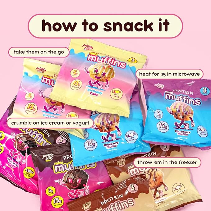 Prime Bites Minis - High Protein Muffin (12 Per Box Variety Pack) - 15g of Protein 5g of Collagen Gluten Free Low Sugar Treat Delicious Protein Snack
