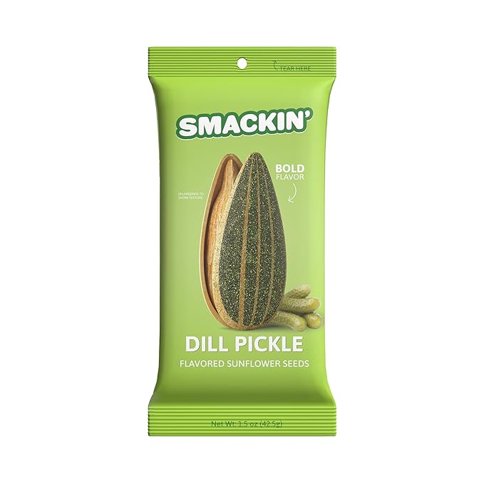 SMACKIN' Sunflower Seeds Roasted Jumbo Small-Batch American Made - Dill Pickle. 1.5oz bags (36 Pack)
