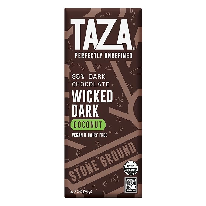 Taza Chocolate Organic Amaze Bar 95% Stone Ground Wicked Dark with Toasted Coconut 2.5 Ounce (10 count)