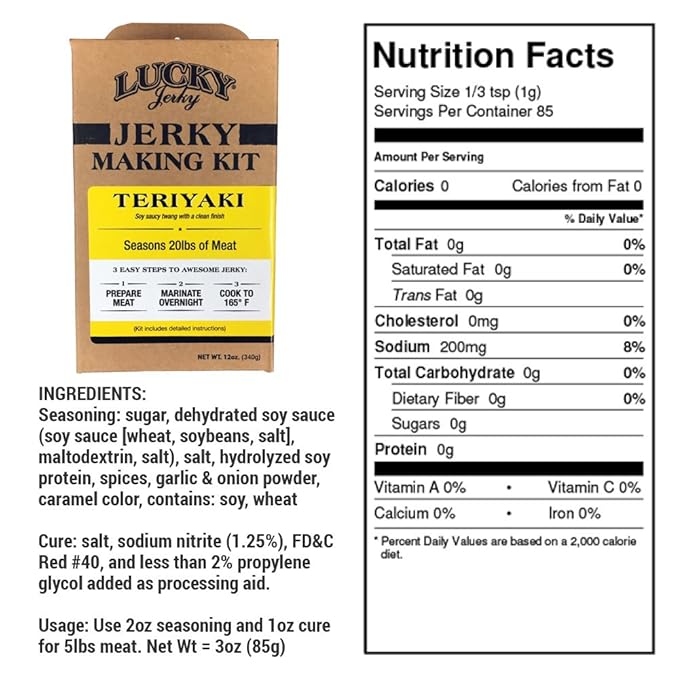 Lucky Jerky DIY Jerky Seasoning and Cure Kit 4 Pack - Original Red Pepper Teriyaki Peppered- Season 80lbs of Meat