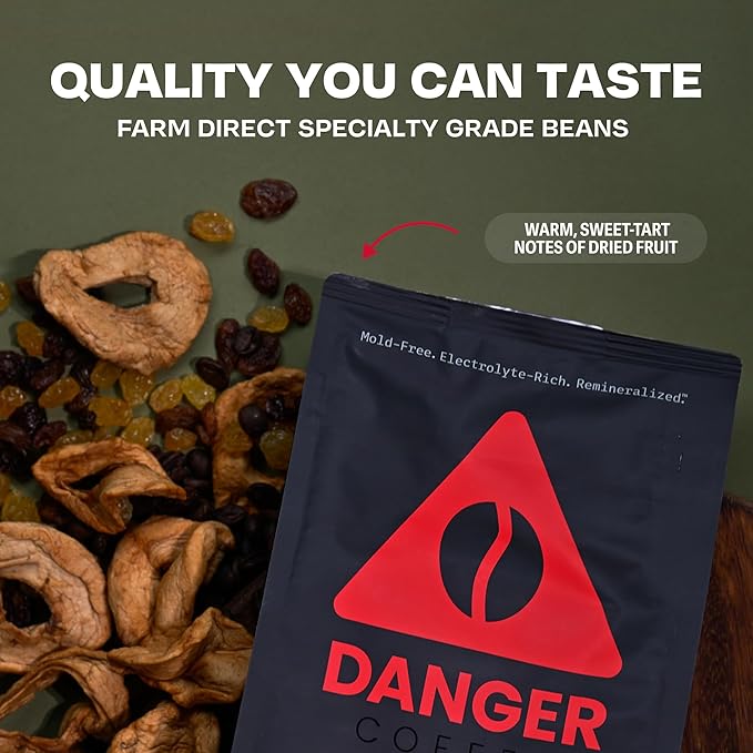 Danger Coffee by Dave Asprey Remineralized Mold Free &amp Lab Tested Swiss Water Decaf Whole Bean Coffee Medium Roast Decaffeinated 10.9 Ounce