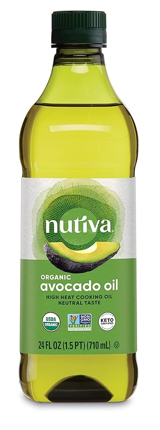 Nutiva Organic Steam-Refined Avocado Oil - Perfect for Cooking Frying Baking and Dressing - High-Heat Oil with Neutral Flavor - Great for Vegan Paleo and Keto Diet - Non-GMO - 24 Fl Oz