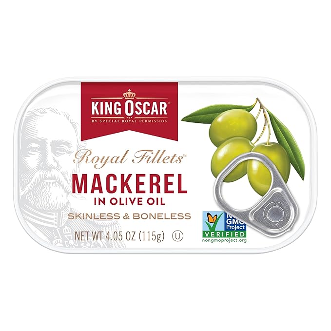 King Oscar Skinless &amp Boneless Mackerel Variety Pack 4.05 Ounce Cans (Pack of 6) Skinless &amp Boneless Wild Caught Canned Mackerel