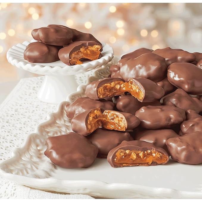 The Swiss Colony Chocolate Pecan Clusters - Creamy Milk Chocolate with Velvety Caramel and Crunchy Pecans Gourmet Candy Dessert Treat Delights Gift Box