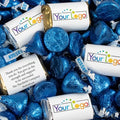 Personalized Candy Promotional Products Add Your Logo or Photo Party Favors 41 Custom Chocolate Miniatures and Approx. 90 Bulk Dark Blue Kisses (Approx. 131 Pcs)