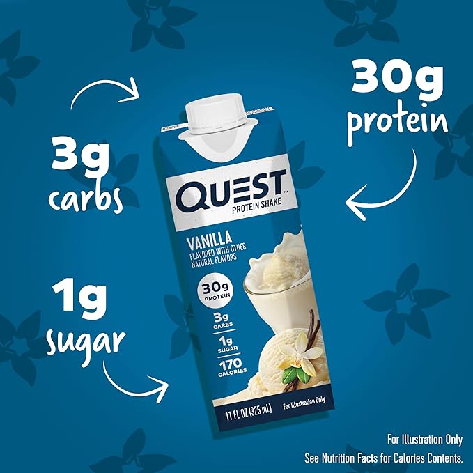 Quest Nutrition Ready to Drink Vanilla Protein Shake 30g Protein 3g Net Carbs Gluten Free Keto Friendly 11 fl.oz 4 Count (Pack of 3)