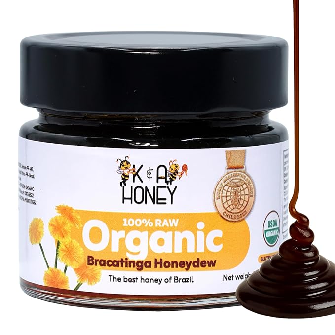 K&ampA HONEY Organic Bracatinga Honey | USDA Certified Organic | Award-Winning 100% Pure Honeydew | Raw Premium Honey | Natural Sugar Alternative | 8.47 oz