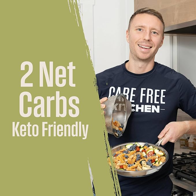 Care Free Kitchen Rotini Keto Pasta Noodles Variety 3-Pack (8 oz. Bags) Plain Sundried Tomato Roasted Garlic 20g High Protein Low Carb 2g Net Carbs 26g High Fiber