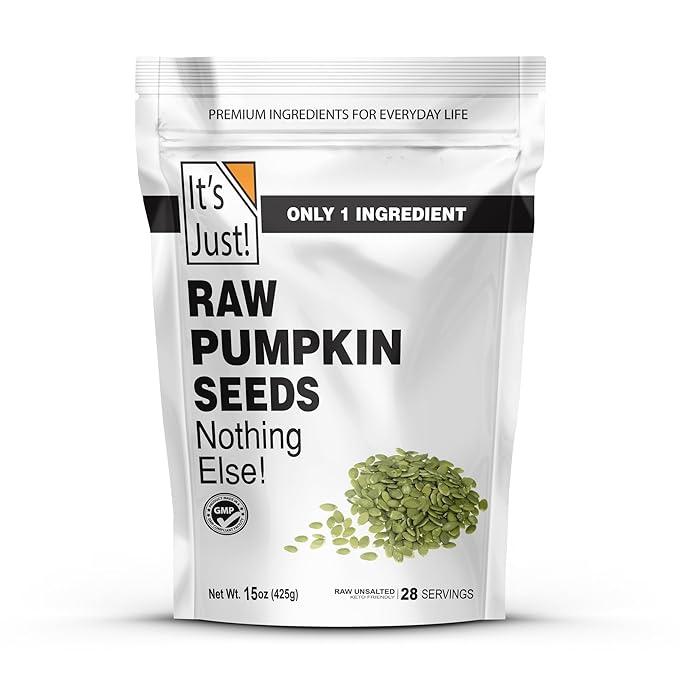 It's Just - Pumpkin Seeds (Pepitas) No Shell Keto Friendly Snacking Non-GMO Packed in USA (Raw/Unsalted 15 Ounce)