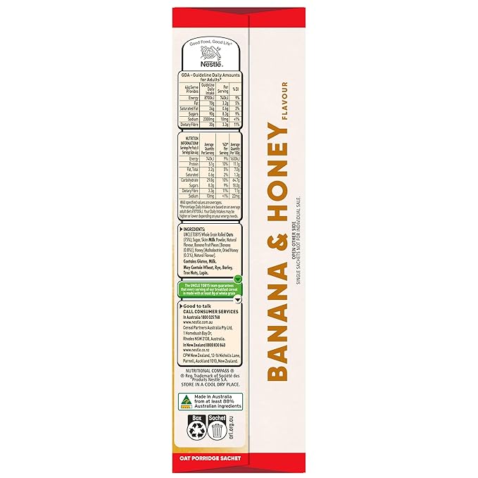 Uncle Tobys Big Bowl Oats Banana &amp Honey 8 Sachets Ready In 2 Minutes