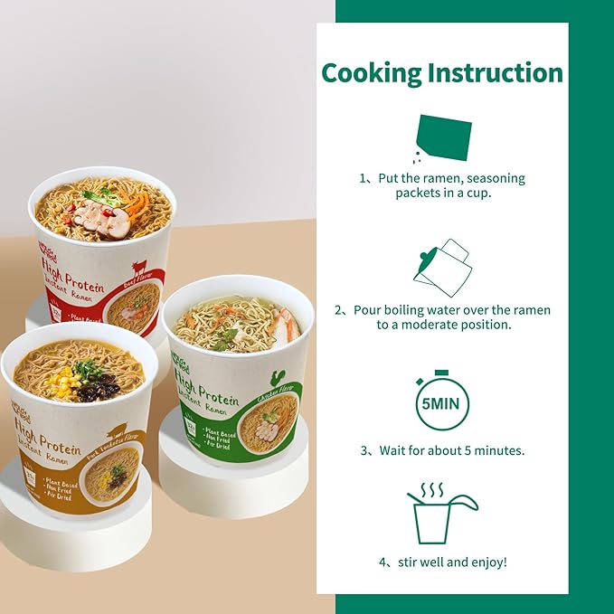 VOLO VERO High Protein Ramen Cups 14-Count Variety Flavors Plant-Based Vegan Non-Fried Low Fat Quick and Convenient Meals