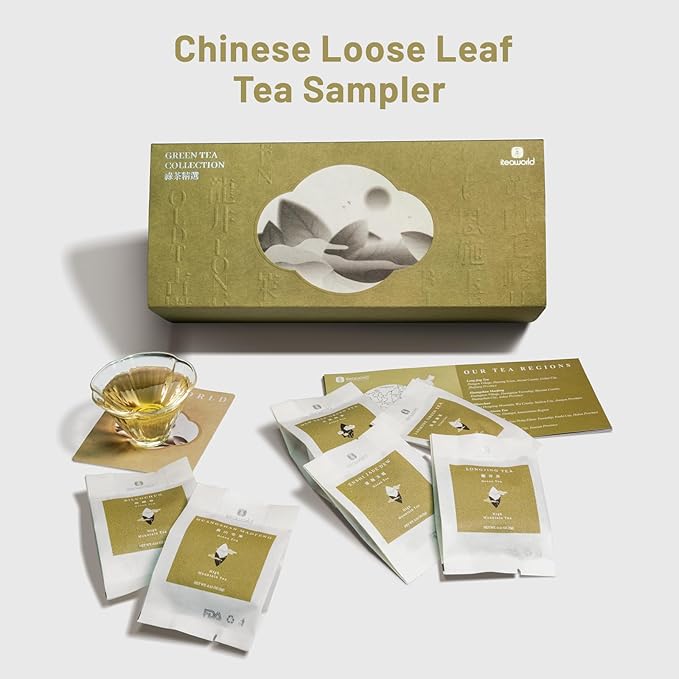 iTeaworld Chinese Green Tea Sampler - 6 Flavors Green tea loose leaf Bag - Chinese Tea With Mediumly Caffeinated Sugar Free Loose Leaf Tea for Health Come with 20 Tea Bags 3.5oz