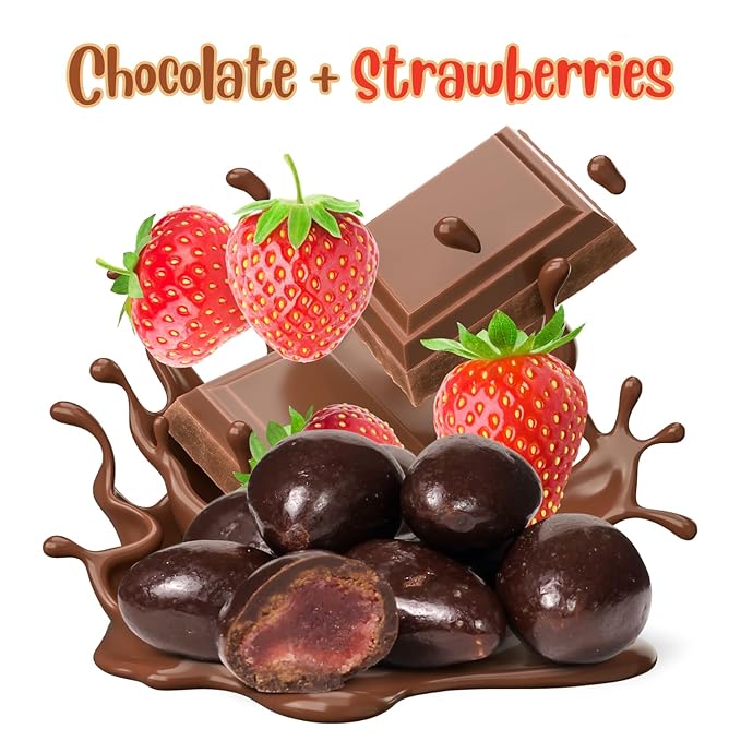 Dark Chocolate Covered Dried Strawberries by It's Delish 55 OZ Jumbo Container | Gourmet Dark Chocolate Covered Strawberry Fruit Snacks Bulk Chocolate Candy | Vegan Kosher