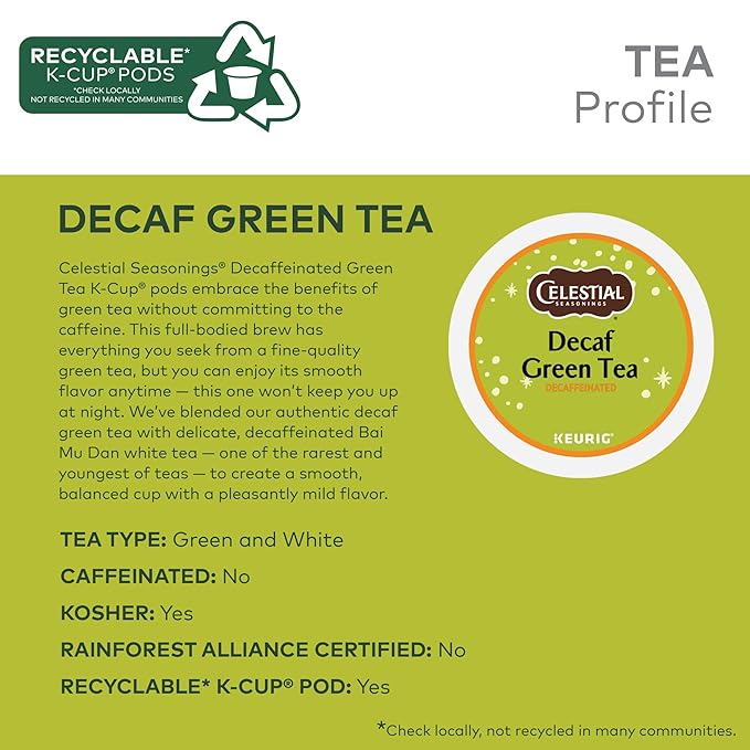 Celestial Seasonings Decaf Green Tea Single-Serve Keurig K-Cup Pods 96 Count