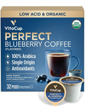 VitaCup Perfect Blueberry Flavored Low Acid Coffee Pods Organic Fair Trade Dark Roast Single Origin from Guatemala Clean &amp Pure Single Serve Pods 32 Ct