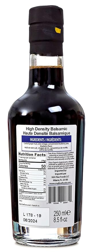 QO Gourmet Flavored Aged Balsamic Vinegar of Modena | High Density BLUEBERRY Infused Thick Gourmet Vinegar | 250ml /8.45 fl.oz.| All Natural | Produced &amp Bottled in Italy