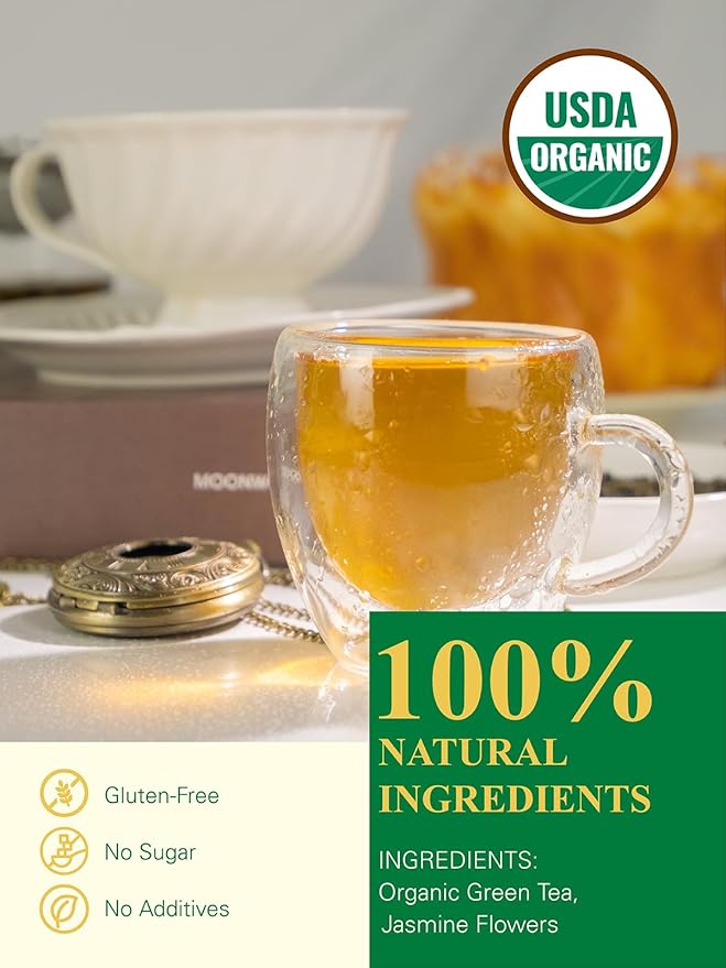 GLDNT Organic Jasmine Green Tea Organic Jasmine Green Tea Loose leaf with Delightful Aroma Delicate and smooth Flavor Hot &amp Iced Tea 16 Ounce