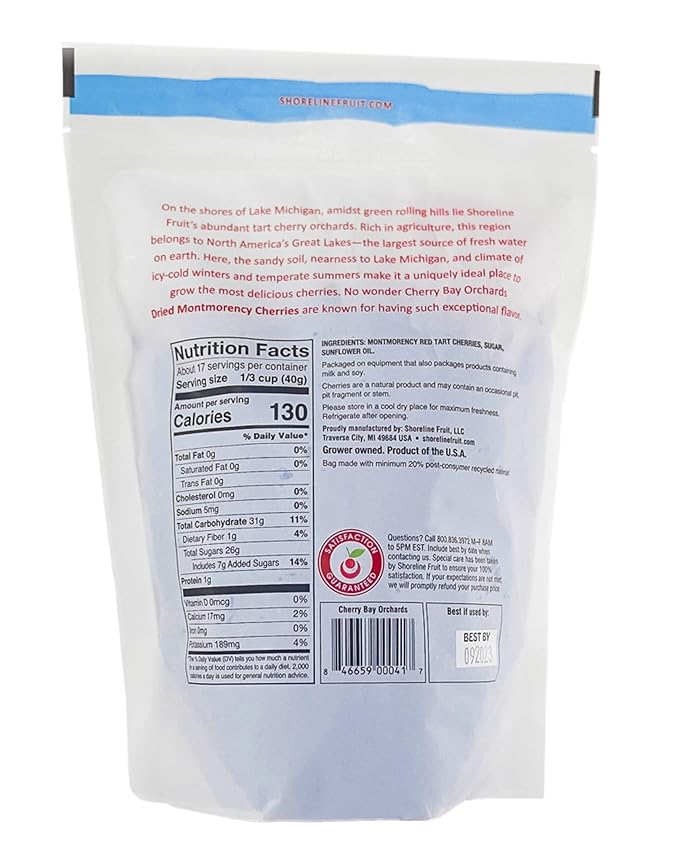 Cherry Bay Orchards - Dried Montmorency Tart Cherries (24oz Bag) - 100% Domestic Natural Kosher Certified Gluten-Free and GMO Free - Packed in a Resealable Pouch