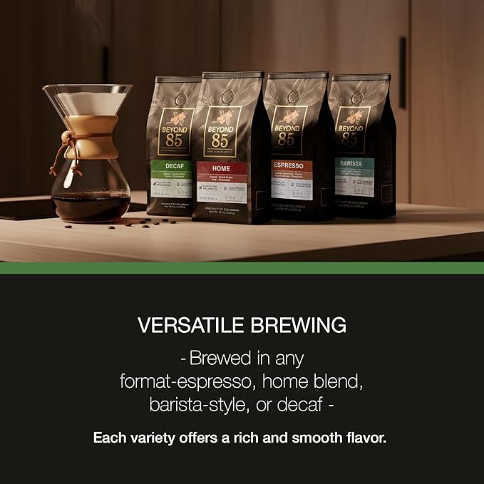BEYOND 85 COFFEE Decaf Premium Colombian Coffee Caffeine Free Medium Roast Citrus &amp Floral Notes Whole Bean 12 OZ