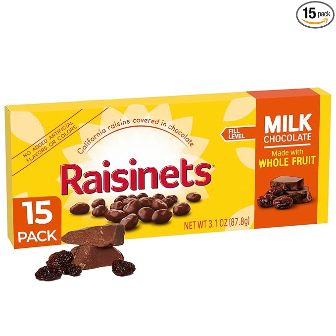 Raisinets Milk Chocolate Covered Raisins Gluten-free California Movie Theater Candy Box 3.1 oz Bulk 15 Pack