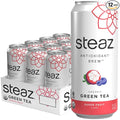 Steaz - Organic Green Tea - Superfruit (12 Pack) - Antioxidant Brew - 65mg Natural Caffeine 90 Calories Vitamin C - Cane Sugar Sweetened Iced Tea - Vegan Fair Trade - 12 Cans 16 fl oz (473mL)