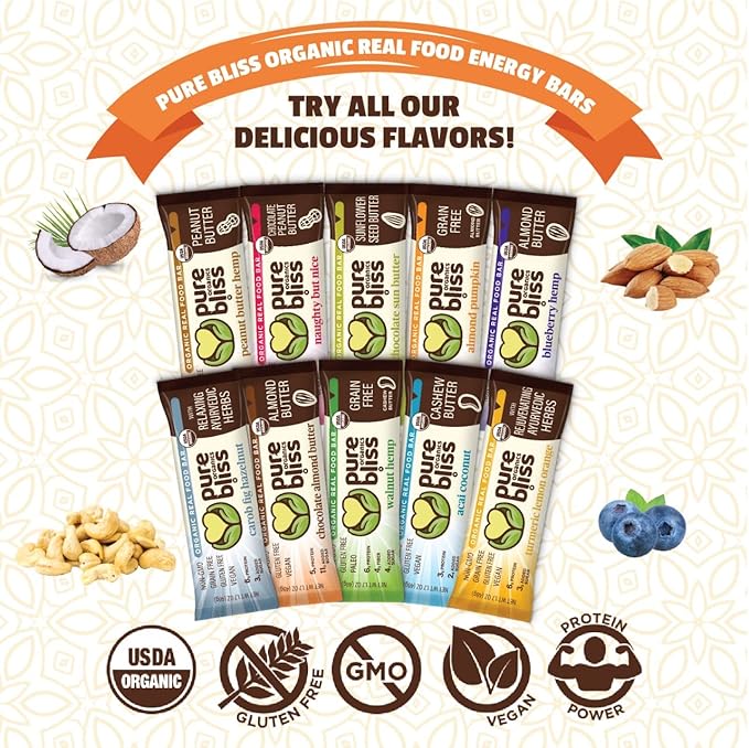 Organic Real Food Bar (Acai Coconut) Non-GMO Gluten Free Vegan Nutrition Bars Energy Bars Super Food Simple Ingredients Best Tasting Healthy Snack Breakfast Bars Dairy Free Soy Free Pure Bl