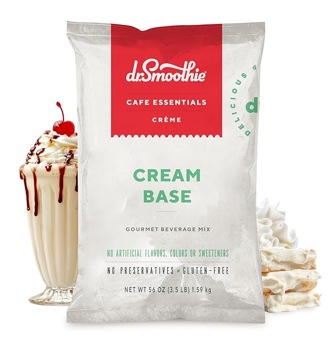 Dr. Smoothie Café Essentials Cream Base – No Artificial Colors Flavors or Sweeteners – Shelf Stable – Caffeine-Free – Great for Hot Iced &amp Frozen Frappes (3.5 lb Bag 30 Servings)