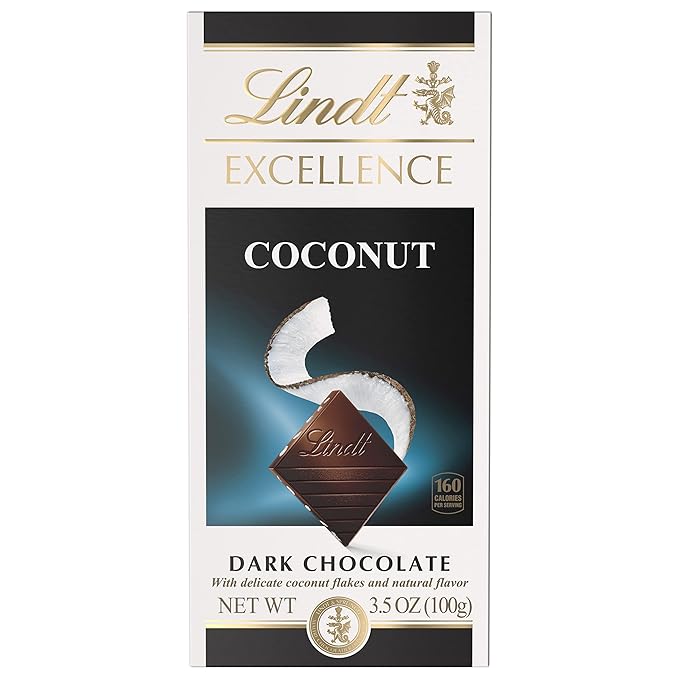 Lindt EXCELLENCE Coconut Dark Chocolate Bar Dark Chocolate Candy with Coconut Flakes 3.5 oz. (12 Pack)