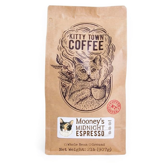 Kitty Town Coffee: Mooney's Midnight Espresso Dark Roast Coffee From Brazil Guatemala &amp Indonesia 2lb (32oz) Whole Bean