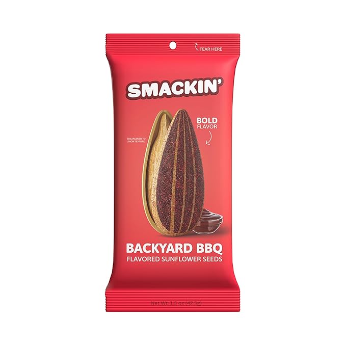 SMACKIN' Sunflower Seeds Roasted Jumbo Small-Batch American Made - Backyard BBQ. 1.5oz bags (36 Pack)