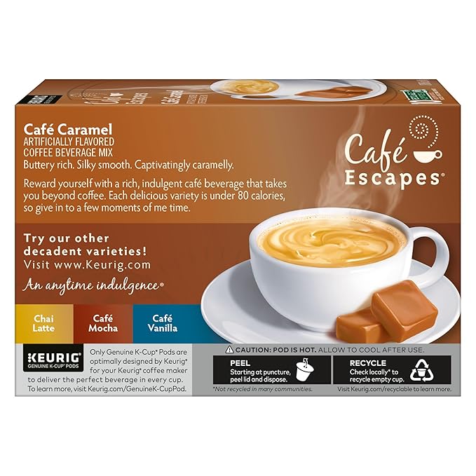 Café Escapes Café Caramel Coffee Beverage Single-Serve K-Cup Pods 60 Count