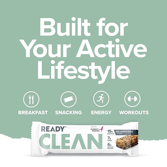 Ready® Protein Bars – High-Protein Snack with 15g Whey Protein With Flaxseeds and Omega-3s for Sustained Energy Supports Lean Muscle and Recovery No Artificial Sweeteners – Dark Chocolate Sea Salt
